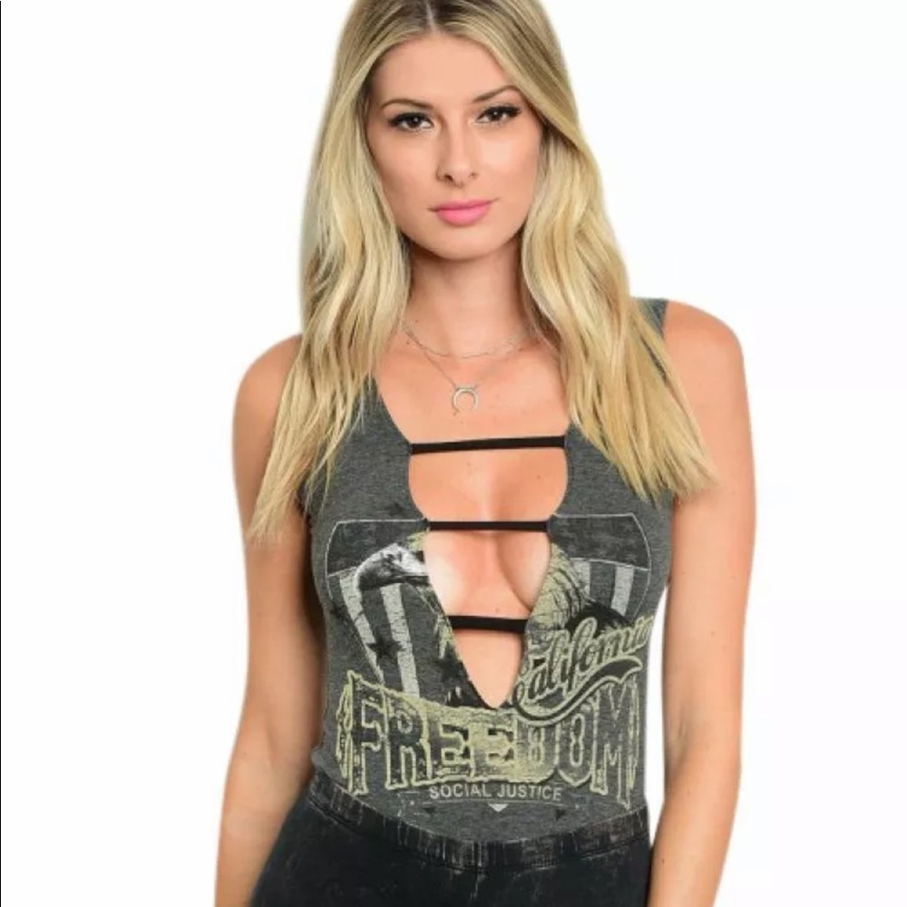 Lace up Cage-Front Bodysuit With Graphic Print
